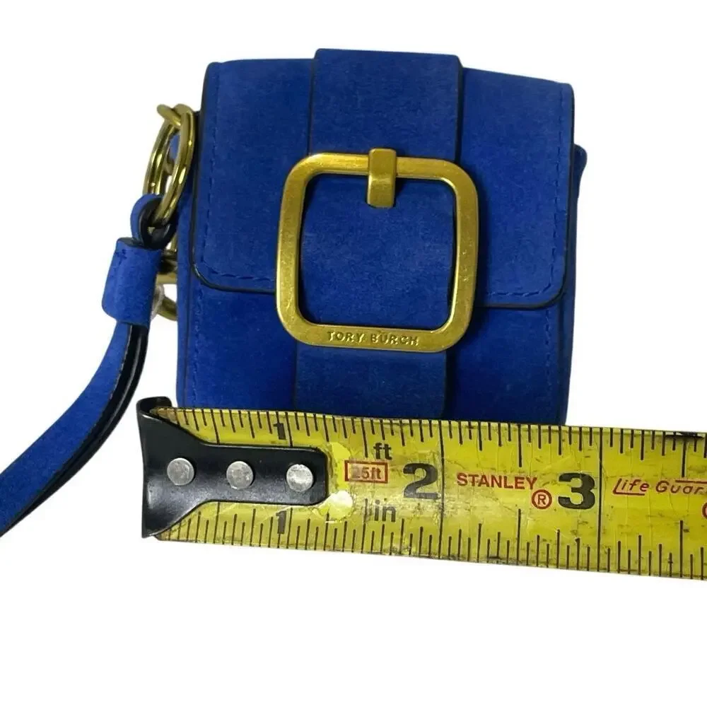 NEW TORY BURCH SAWYER MINI BAG KEY CHAIN WRISTLET BLUE DAHLIA CHARM‎ AIRBUD FOB